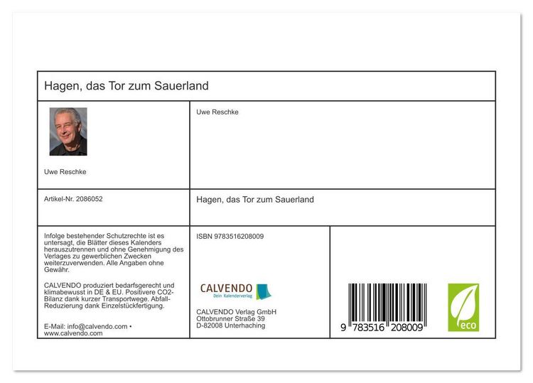 Produktbild: Hagen, das Tor zum Sauerland (Tischkalender 2026 DIN A5 quer), CALVENDO Monatskalender