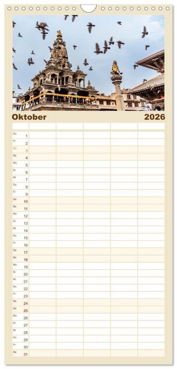Produktbild: Familienplaner 2026 - K&ouml;nigsst&auml;tte im Kathmandutal mit 5 Spalten (Wandkalender, 21 x 45 cm) CALVENDO