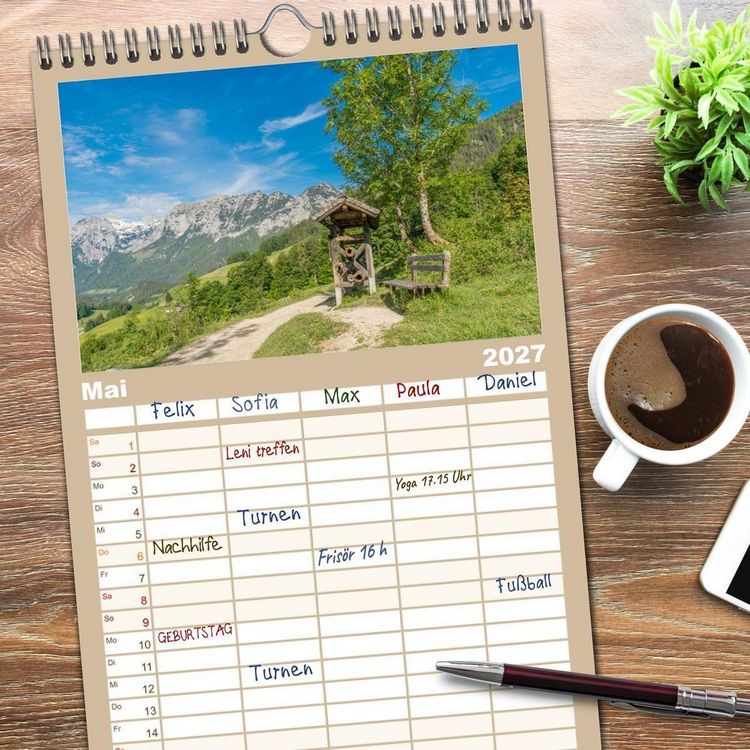Produktbild: Familienplaner 2027 - Wanderparadies Bayerische Alpen mit 5 Spalten (Wandkalender, 21 x 45 cm) CALVENDO