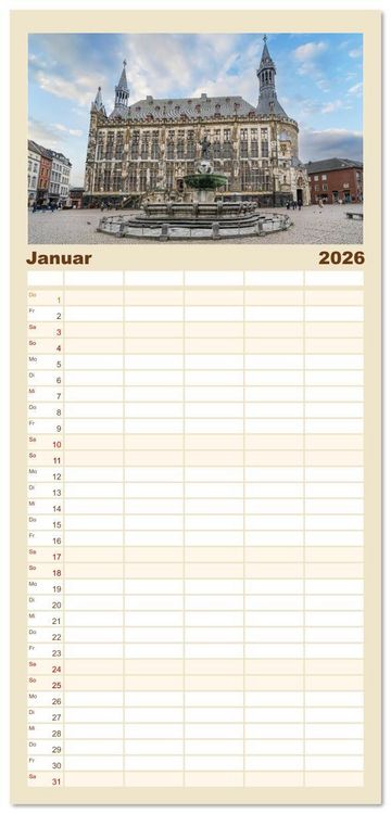 Produktbild: Familienplaner 2026 - Aachen Impressionen mit 5 Spalten (Wandkalender, 21 x 45 cm) CALVENDO