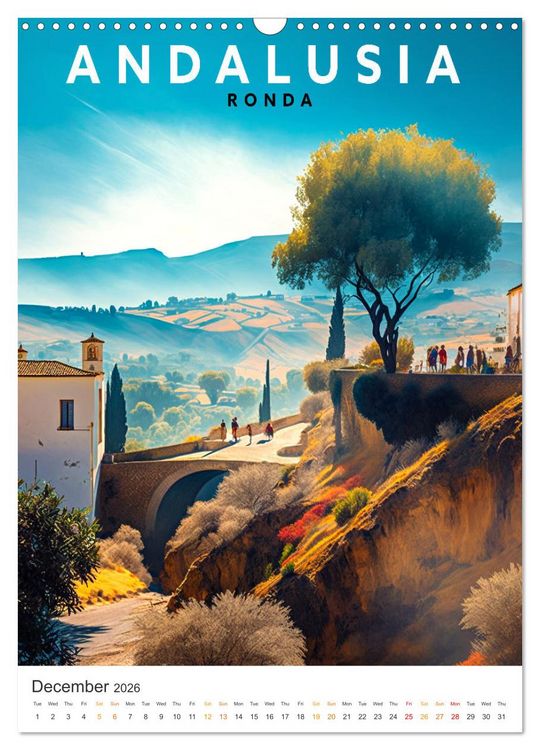 Produktbild: Andalusia - Old School Poster Style (Wall Calendar 2026 DIN A3 portrait), CALVENDO 12 Month Wall Calendar
