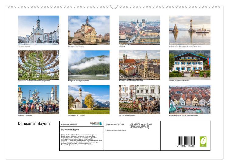 Produktbild: Dahoam in Bayern (hochwertiger Premium Wandkalender 2026 DIN A2 quer), Kunstdruck in Hochglanz