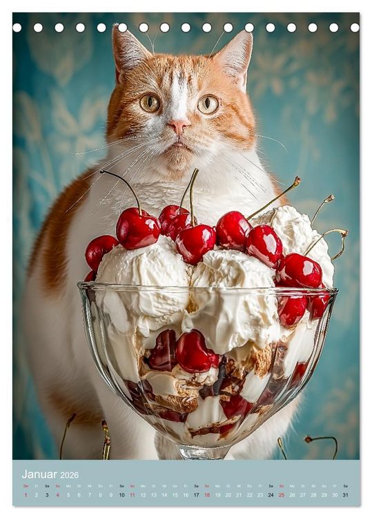 Produktbild: FETTE KATZEN - Foodporn auf vier Pfoten (Tischkalender 2026 DIN A5 hoch), CALVENDO Monatskalender