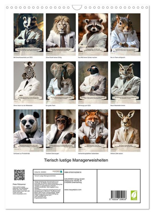 Produktbild: Tierisch lustige Managerweisheiten (Wandkalender 2026 DIN A3 hoch), CALVENDO Monatskalender