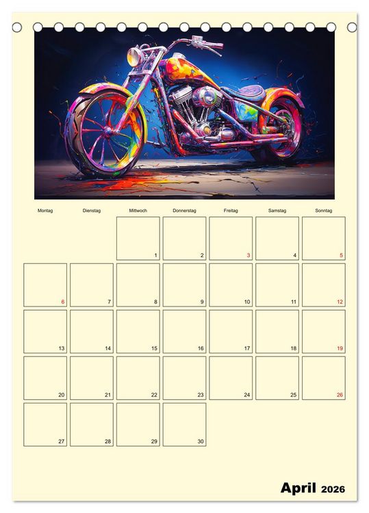 Produktbild: Custom Motorcycle Paintings (Tischkalender 2026 DIN A5 hoch), CALVENDO Monatskalender