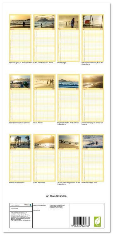 Produktbild: Familienplaner 2026 - An Rio's Str&auml;nden mit 5 Spalten (Wandkalender, 21 x 45 cm) CALVENDO