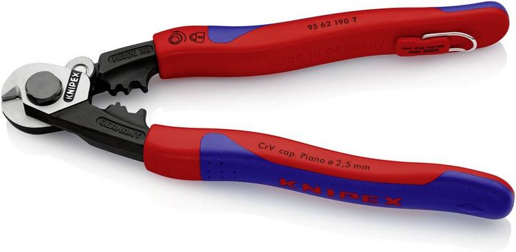 Produktbild: Knipex 95 62 190 T Drahtseilschere Geeignet f&uuml;r (Abisoliertechnik) Endh&uuml;lsen an Bowdenh&uuml;llen und Drahtseilz&uuml;gen 7 mm 7