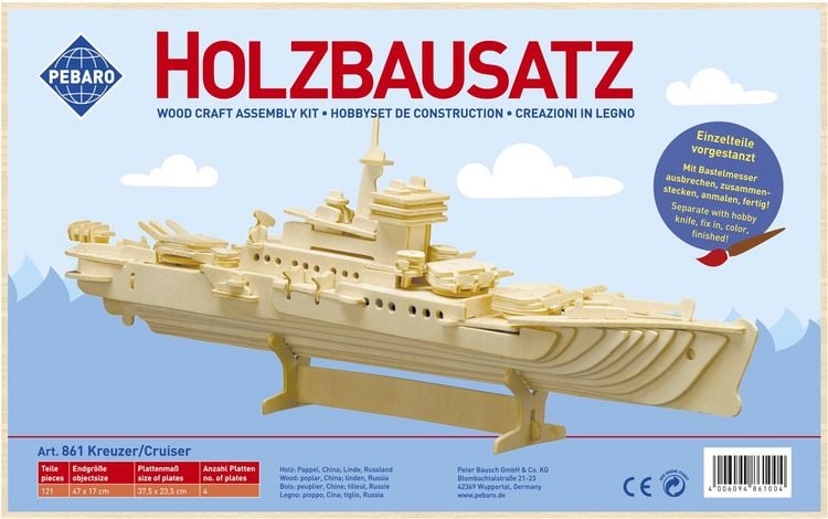 Produktbild: PEBARO 861 - Holzbausatz Kreuzer, 121 Teile, Holzkonstruktion zum Zusammenstecken