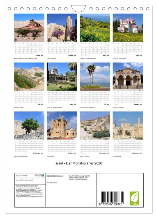 Produktbild: Israel - Der Monatsplaner 2026 (Wandkalender 2026 DIN A4 hoch), CALVENDO Monatskalender