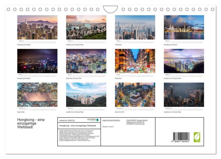 Produktbild: Hongkong - eine einzigartige Weltstadt (Wandkalender 2026 DIN A4 quer), CALVENDO Monatskalender