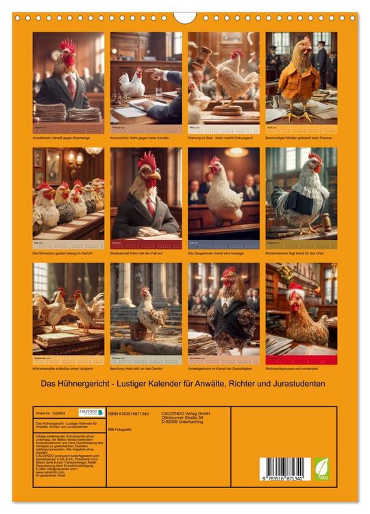 Produktbild: Das H&uuml;hnergericht - Lustiger Kalender f&uuml;r Anw&auml;lte, Richter und Jurastudenten (Wandkalender 2027 DIN A3 hoch), CALVENDO Monatskalender