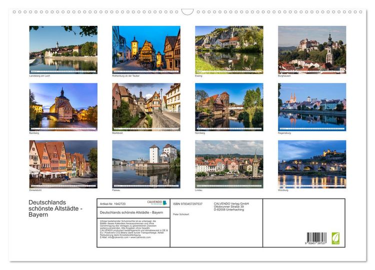 Produktbild: Deutschlands sch&ouml;nste Altst&auml;dte - Bayern (Wandkalender 2026 DIN A2 quer), CALVENDO Monatskalender
