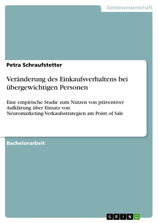 Produktbild: Ver&auml;nderung des Einkaufsverhaltens bei &uuml;bergewichtigen Personen