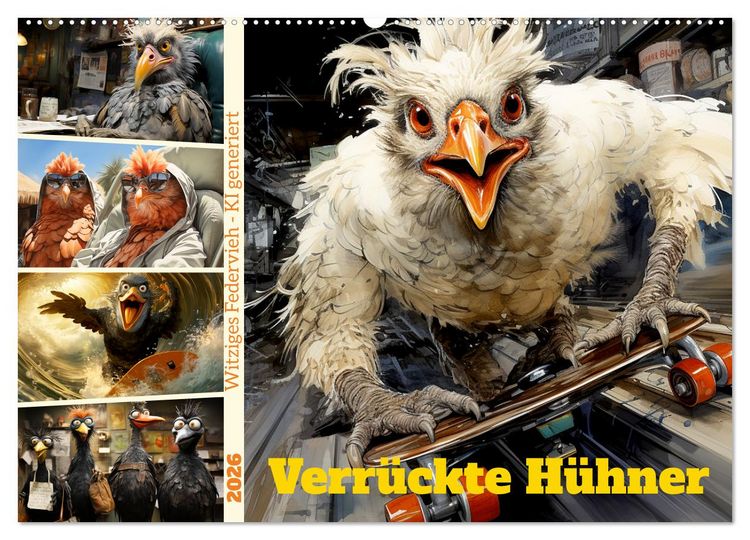 Produktbild: Verr&uuml;ckte H&uuml;hner (Wandkalender 2026 DIN A2 quer), CALVENDO Monatskalender