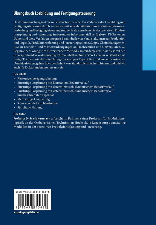 Produktbild: &Uuml;bungsbuch Losbildung und Fertigungssteuerung