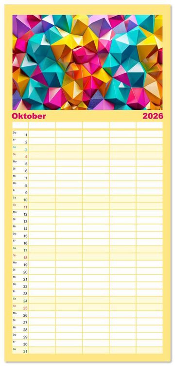 Produktbild: Familienplaner 2026 - Patchwork - Farben und Formen mit 5 Spalten (Wandkalender, 21 x 45 cm) CALVENDO