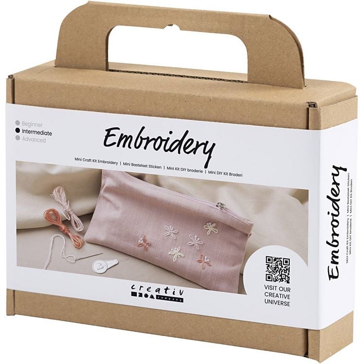 Produktbild: Creativ Company DIY Sets Sticken & Nadelstanzen Mini Kreativ Set Sticken, Staubros&eacute;, Clutch, Kreativ Box