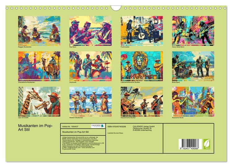 Produktbild: Musikanten im Pop-Art Stil (Wandkalender 2026 DIN A3 quer), CALVENDO Monatskalender