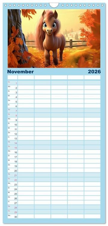 Produktbild: Familienplaner 2026 - Niedliche Ponys mit 5 Spalten (Wandkalender, 21 x 45 cm) CALVENDO