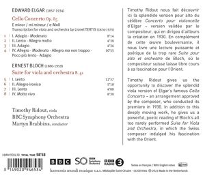 Produktbild: Elgar: Viola Concerto - Bloch: Suite for Viola and