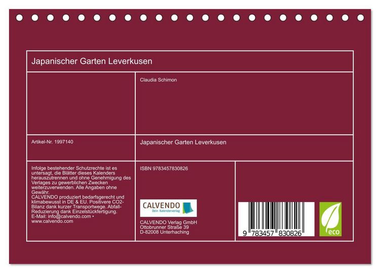 Produktbild: Japanischer Garten Leverkusen (Tischkalender 2026 DIN A5 quer), CALVENDO Monatskalender