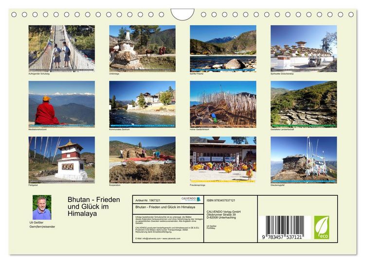 Produktbild: Bhutan - Frieden und Gl&uuml;ck im Himalaya (Wandkalender 2026 DIN A4 quer), CALVENDO Monatskalender