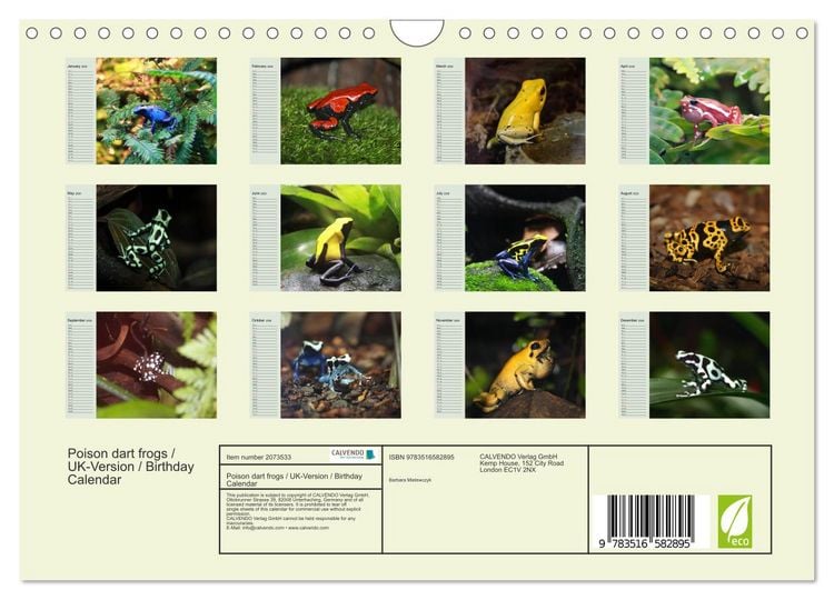 Produktbild: Poison dart frogs / UK-Version / Birthday Calendar (Wall Calendar 2026 DIN A4 landscape), CALVENDO 12 Month Wall Calendar