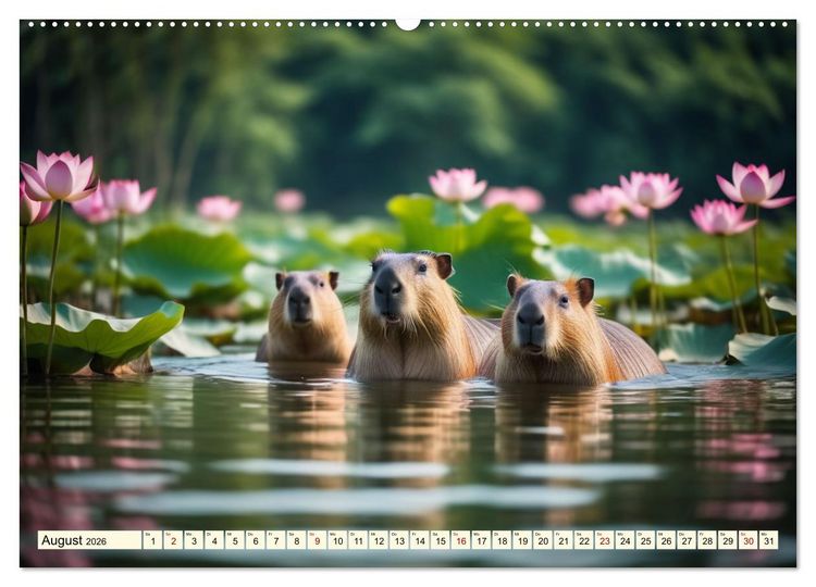 Produktbild: Capybaras - Wasserschweine die Herren der Gr&auml;ser (hochwertiger Premium Wandkalender 2026 DIN A2 quer), Kunstdruck in Hochglanz