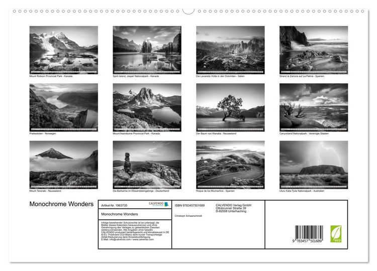 Produktbild: Monochrome Wonders (hochwertiger Premium Wandkalender 2026 DIN A2 quer), Kunstdruck in Hochglanz