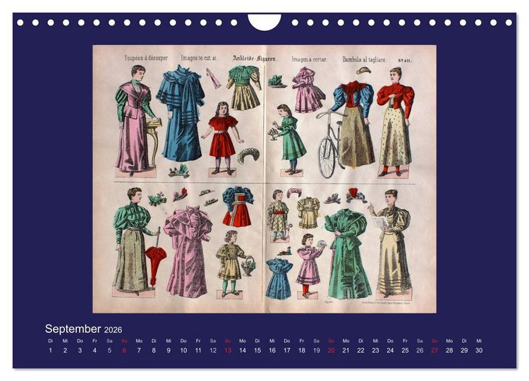 Produktbild: Alte europ&auml;ische Ankleidepuppen aus Papier (Wandkalender 2026 DIN A4 quer), CALVENDO Monatskalender