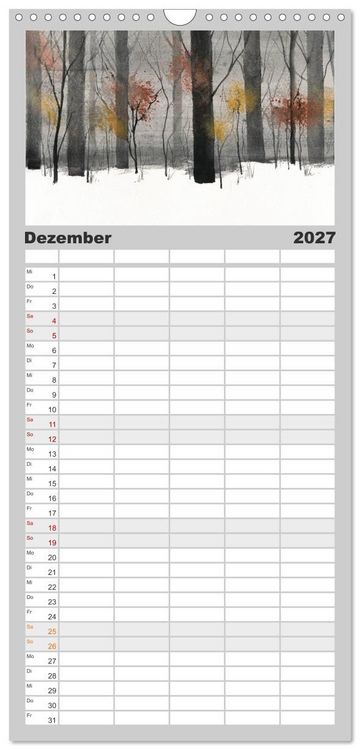 Produktbild: Familienplaner 2027 - Asiatische Tuschmalerei mit 5 Spalten (Wandkalender, 21 x 45 cm) CALVENDO
