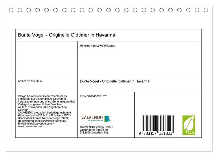 Produktbild: Bunte V&ouml;gel - Originelle Oldtimer in Havanna (Tischkalender 2026 DIN A5 quer), CALVENDO Monatskalender