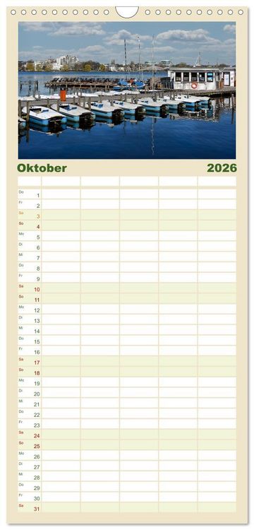 Produktbild: Familienplaner 2026 - Alsteransichten in Hamburg mit 5 Spalten (Wandkalender, 21 x 45 cm) CALVENDO