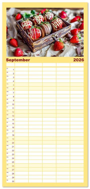 Produktbild: Familienplaner 2026 - Alles Schokolade oder was?! - Hei&szlig;e und kalte Gaumenfreuden aus Schokolade mit 5 Spalten (Wandkalender, 21 x 45 cm) CALVENDO
