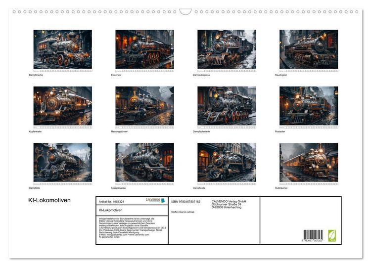 Produktbild: KI-Lokomotiven (Wandkalender 2026 DIN A2 quer), CALVENDO Monatskalender