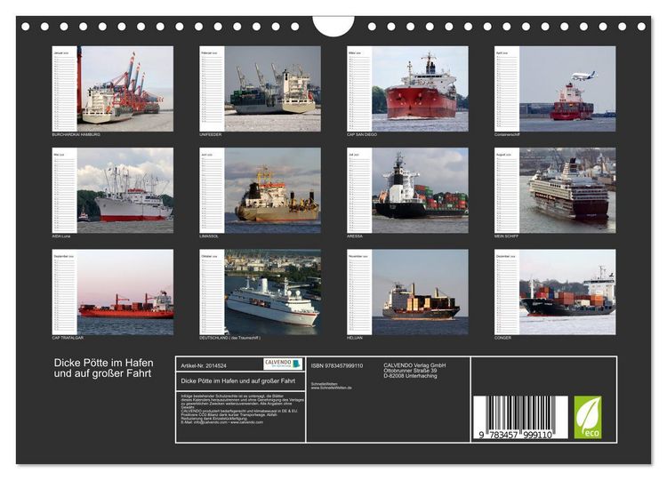 Produktbild: Dicke P&ouml;tte im Hafen und auf gro&szlig;er Fahrt (Wandkalender 2026 DIN A4 quer), CALVENDO Monatskalender