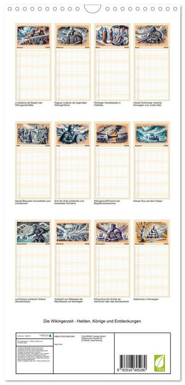 Produktbild: Familienplaner 2026 - Die Wikingerzeit - Helden, K&ouml;nige und Entdeckungen mit 5 Spalten (Wandkalender, 21 x 45 cm) CALVENDO