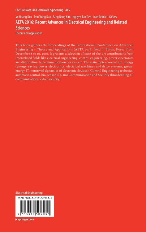 Produktbild: AETA 2016: Recent Advances in Electrical Engineering and Related Sciences
