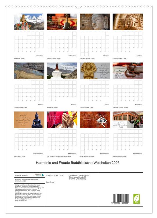 Produktbild: Harmonie und Freude Buddhistische Weisheiten 2026 (hochwertiger Premium Wandkalender 2026 DIN A2 hoch), Kunstdruck in Hochglanz