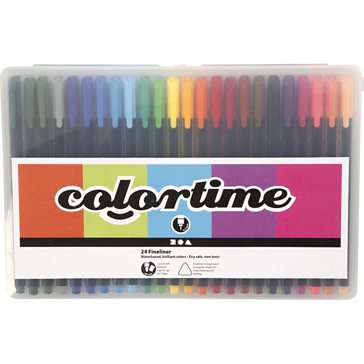Produktbild: Creativ Company Colortime Fineliner Marker, Strichst&auml;rke 0,6-0,7 mm, Sortierte Farben, 24 Stk