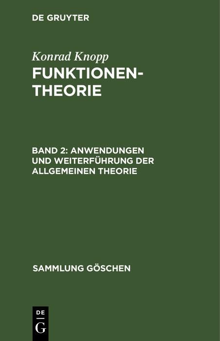 Produktbild: Anwendungen und Weiterf&uuml;hrung der allgemeinen Theorie