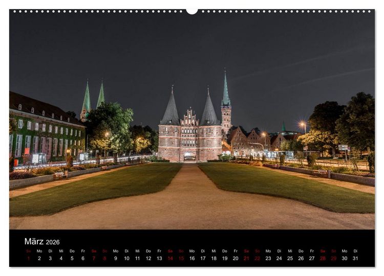 Produktbild: Eine Nacht in L&uuml;beck (hochwertiger Premium Wandkalender 2026 DIN A2 quer), Kunstdruck in Hochglanz