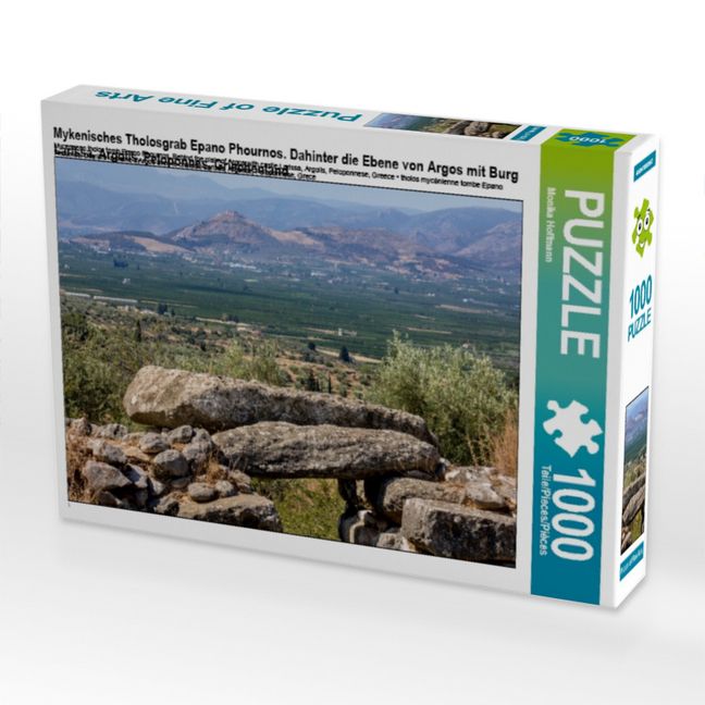 Produktbild: CALVENDO Puzzle Mykenisches Tholosgrab Epano Phournos. Dahinter die Ebene von Argos mit Burg Larissa, Argolis, Peloponnes, Griechenland 1000 Teile Puzzle quer | 1000 Teile Lege-Gr&ouml;&szlig;e 64 &times; 48 cm Foto-Puzzle f&uuml;r gl&uuml;ckliche Stunden