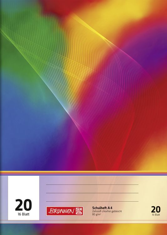 Produktbild: Schulheft | A4, Lineatur 20, 16 Blatt, mehrfarbig
