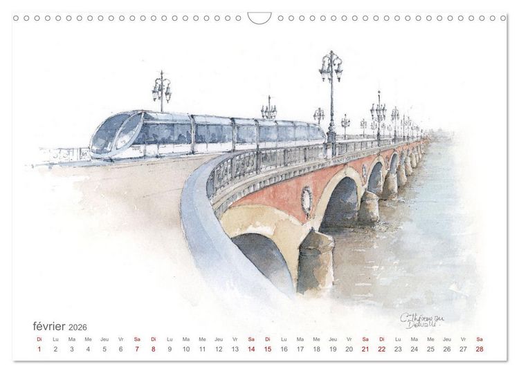 Produktbild: BORDEAUX, promenade dessin&eacute;e (Calendrier mural 2026 DIN A3 vertical), CALVENDO calendrier mensuel