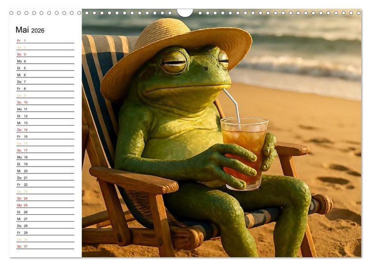 Produktbild: Frosch am Strand - Sommer, Sonne, gr&uuml;ne Haut (Wandkalender 2026 DIN A3 quer), CALVENDO Monatskalender