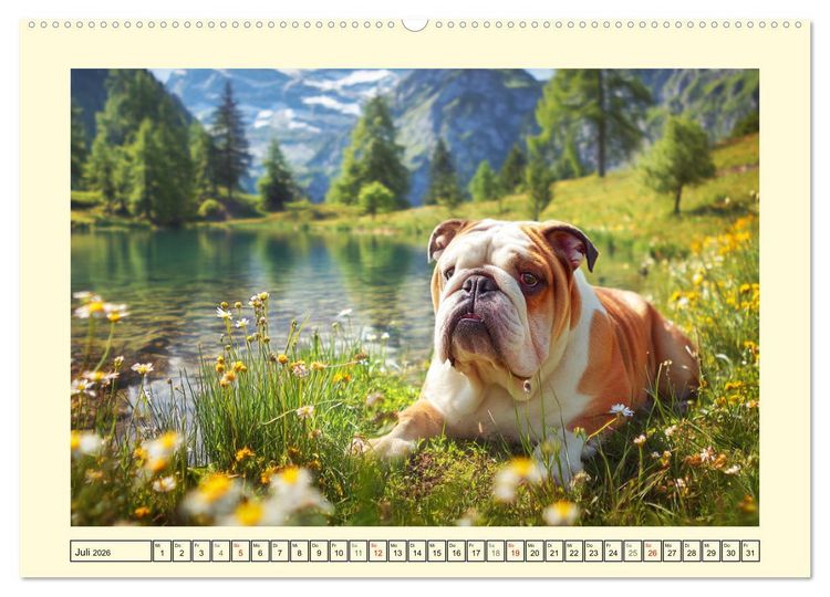 Produktbild: Bulldogs on Tour. Urlaubsreif und schnaufend zum Gipfelgl&uuml;ck (hochwertiger Premium Wandkalender 2026 DIN A2 quer), Kunstdruck in Hochglanz