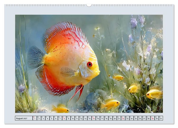 Produktbild: Diskusfische. Buntbarsche im S&uuml;&szlig;wasserbecken (hochwertiger Premium Wandkalender 2027 DIN A2 quer), Kunstdruck in Hochglanz