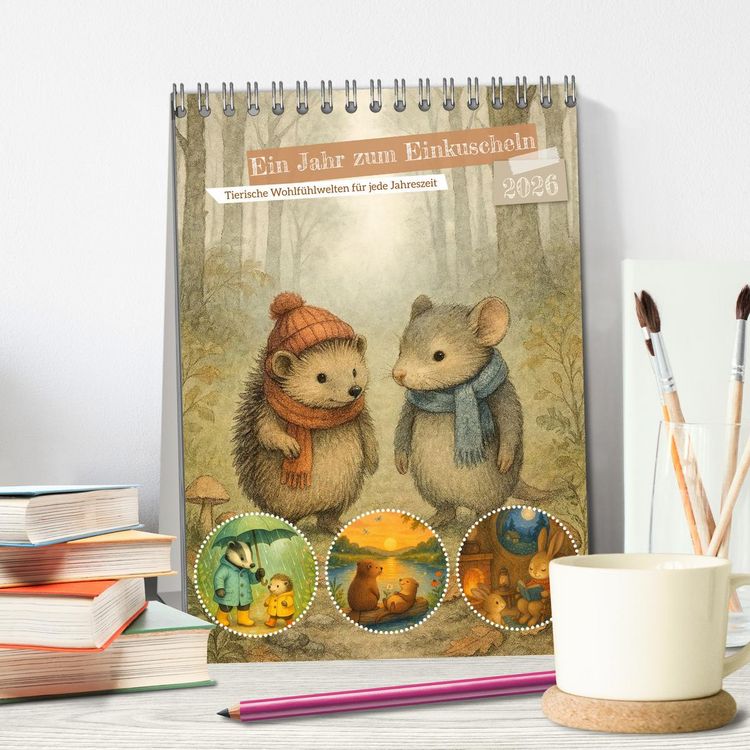 Produktbild: Ein Jahr zum Einkuscheln - Tierische Wohlf&uuml;hlwelten f&uuml;r jede Jahreszeit (Tischkalender 2026 DIN A5 hoch), CALVENDO Monatskalender