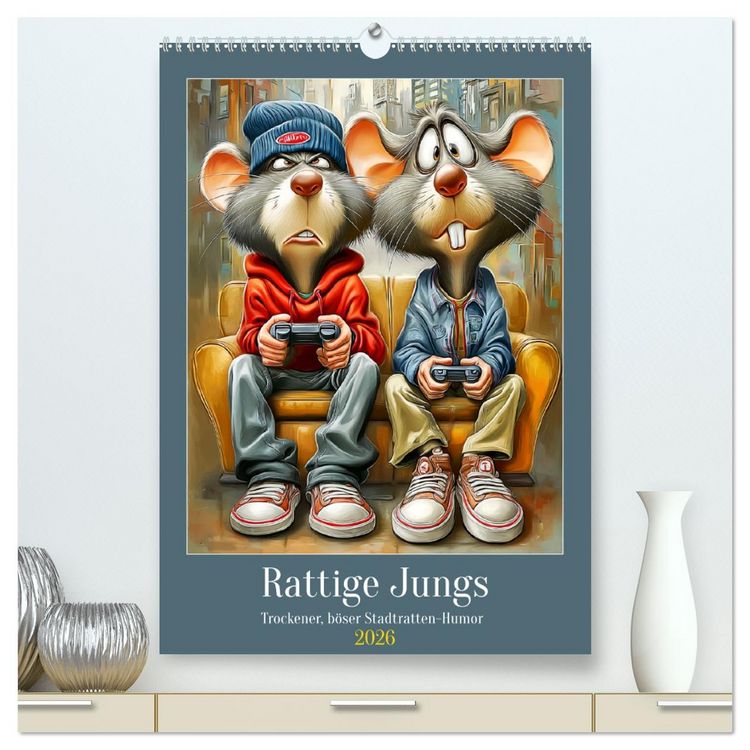 Produktbild: Rattige Jungs. Trockener, b&ouml;ser Stadtratten-Humor (hochwertiger Premium Wandkalender 2026 DIN A2 hoch), Kunstdruck in Hochglanz